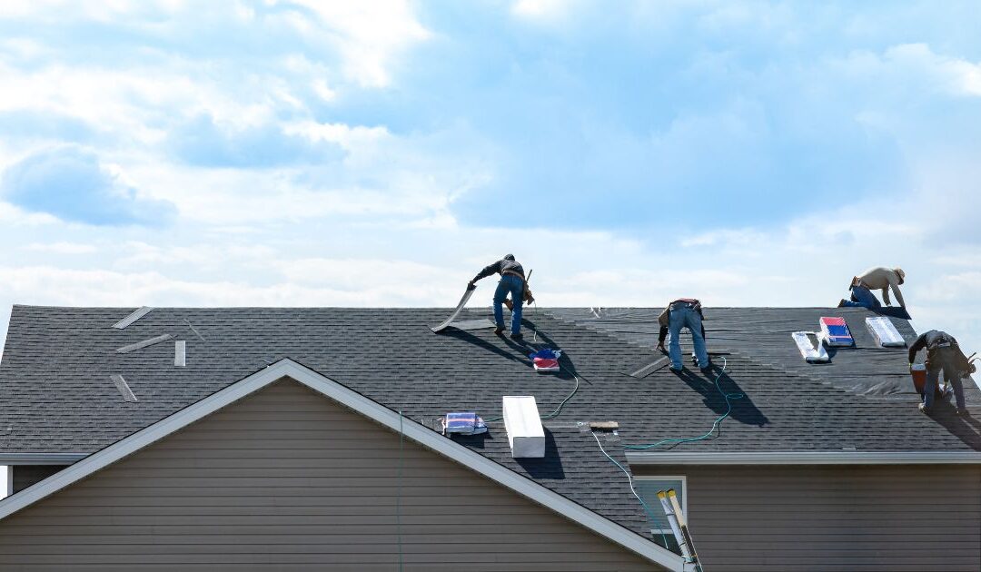 A residential roof replacement in progress